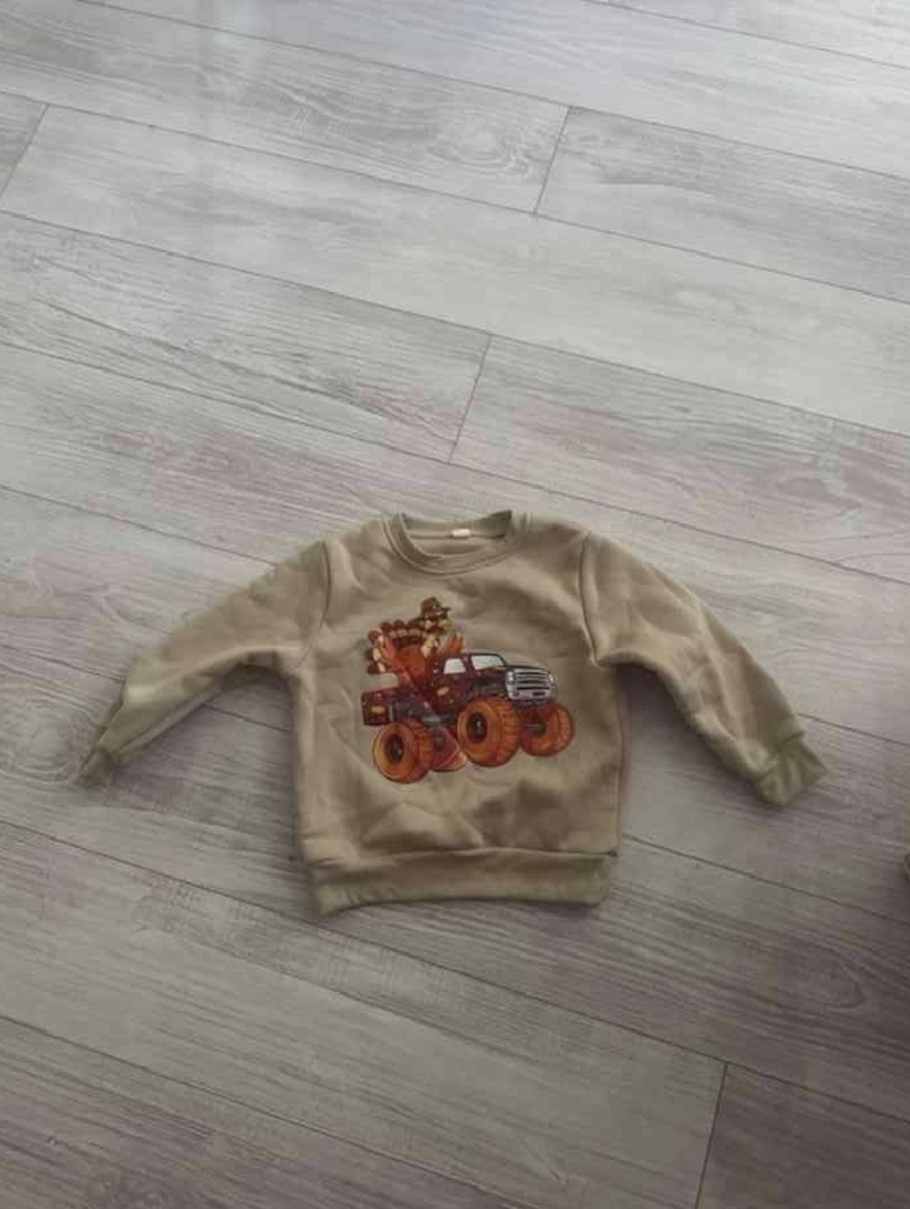 Kids Beige Sweatshirt with Turkey Monster Truck Graphic - Picture 2 of 2